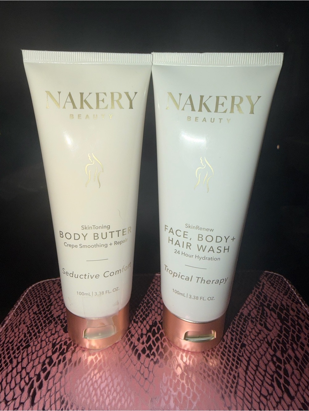 Nakery body butter and face, body and hair wash. You get both.